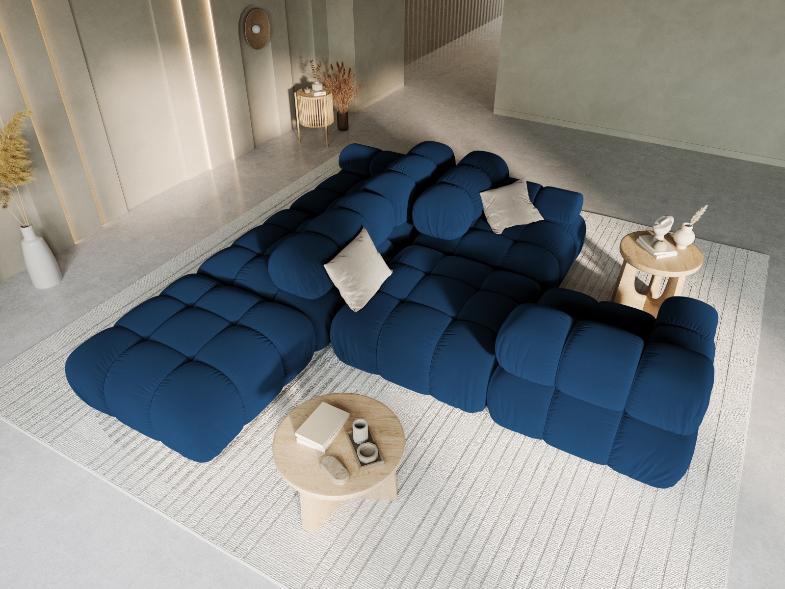 Velvet Right Modular Sofa, "Bellis", 4 Seats, 282x94x70
