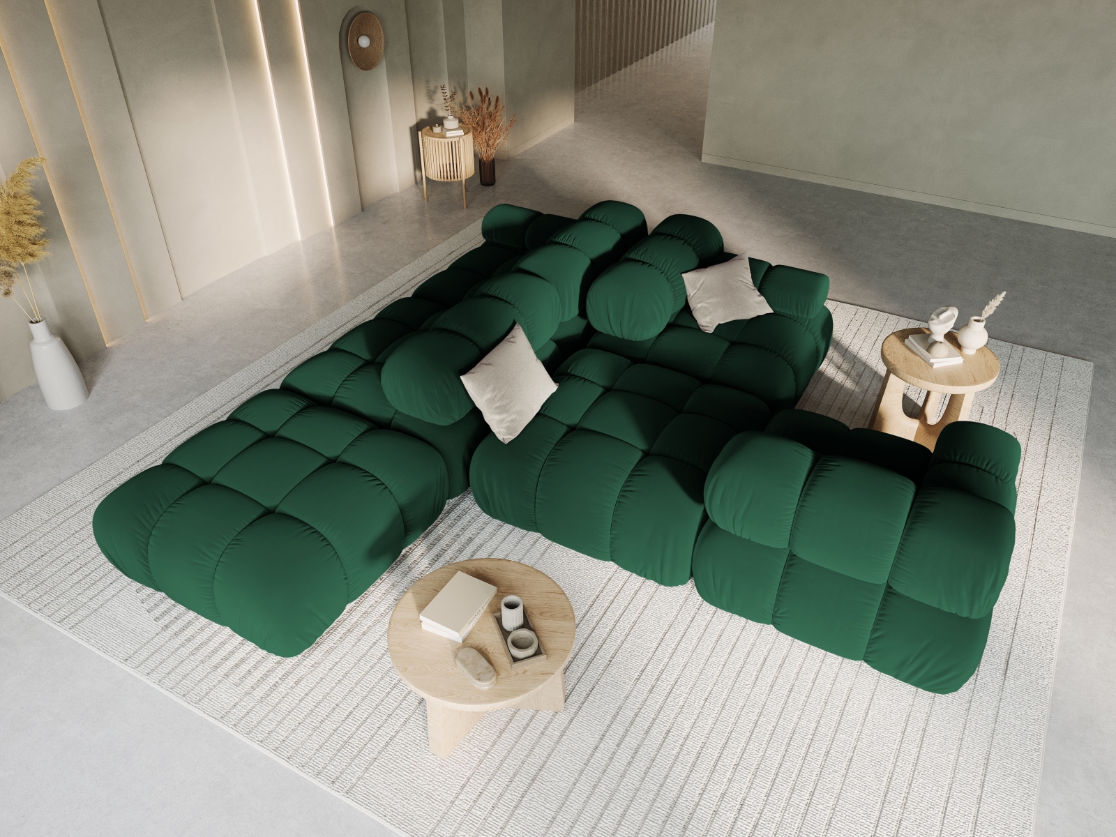 Velvet Right Modular Sofa, "Bellis", 4 Seats, 282x94x70
