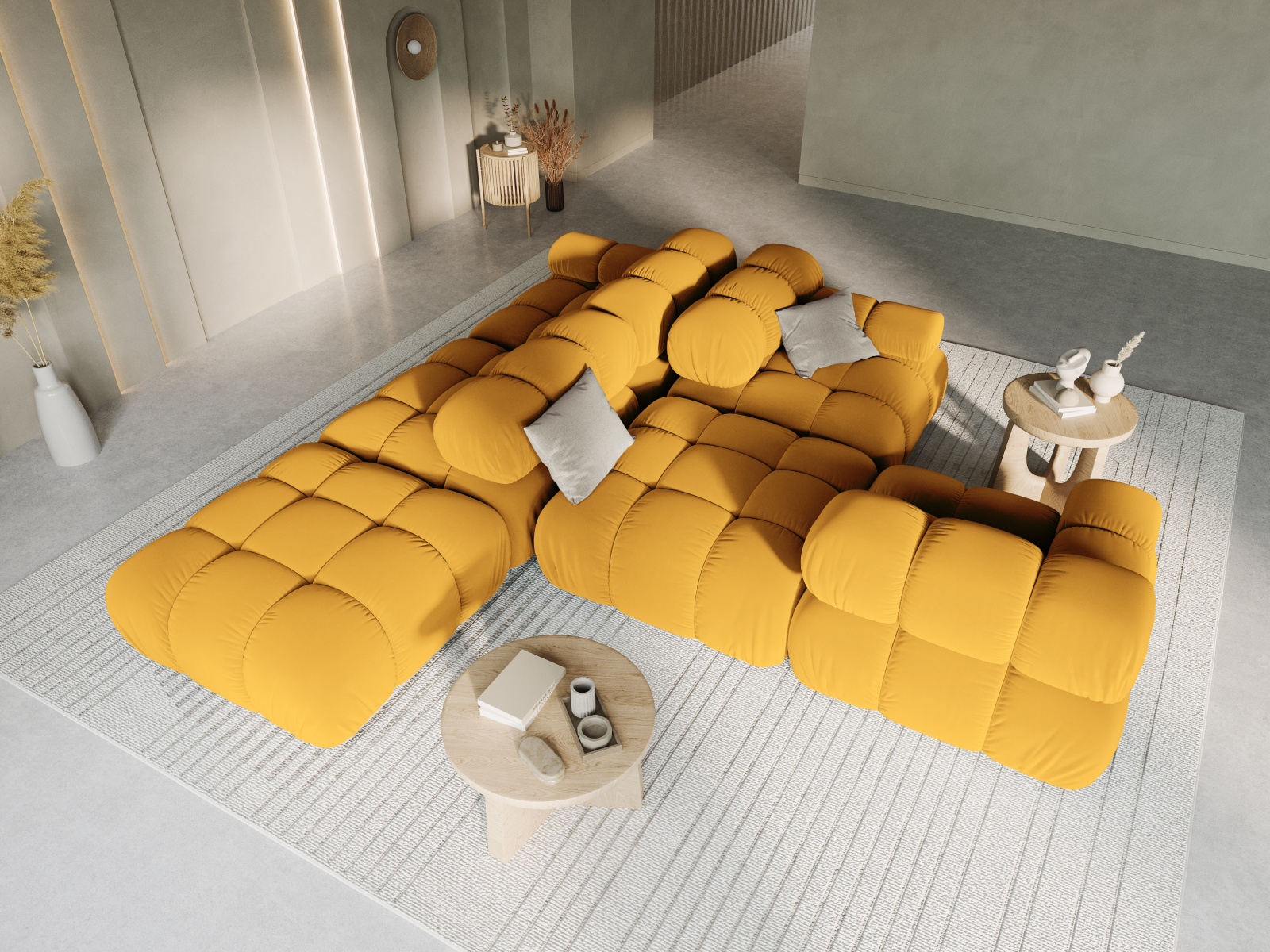 Velvet Right Modular Sofa, "Bellis", 4 Seats, 282x94x70