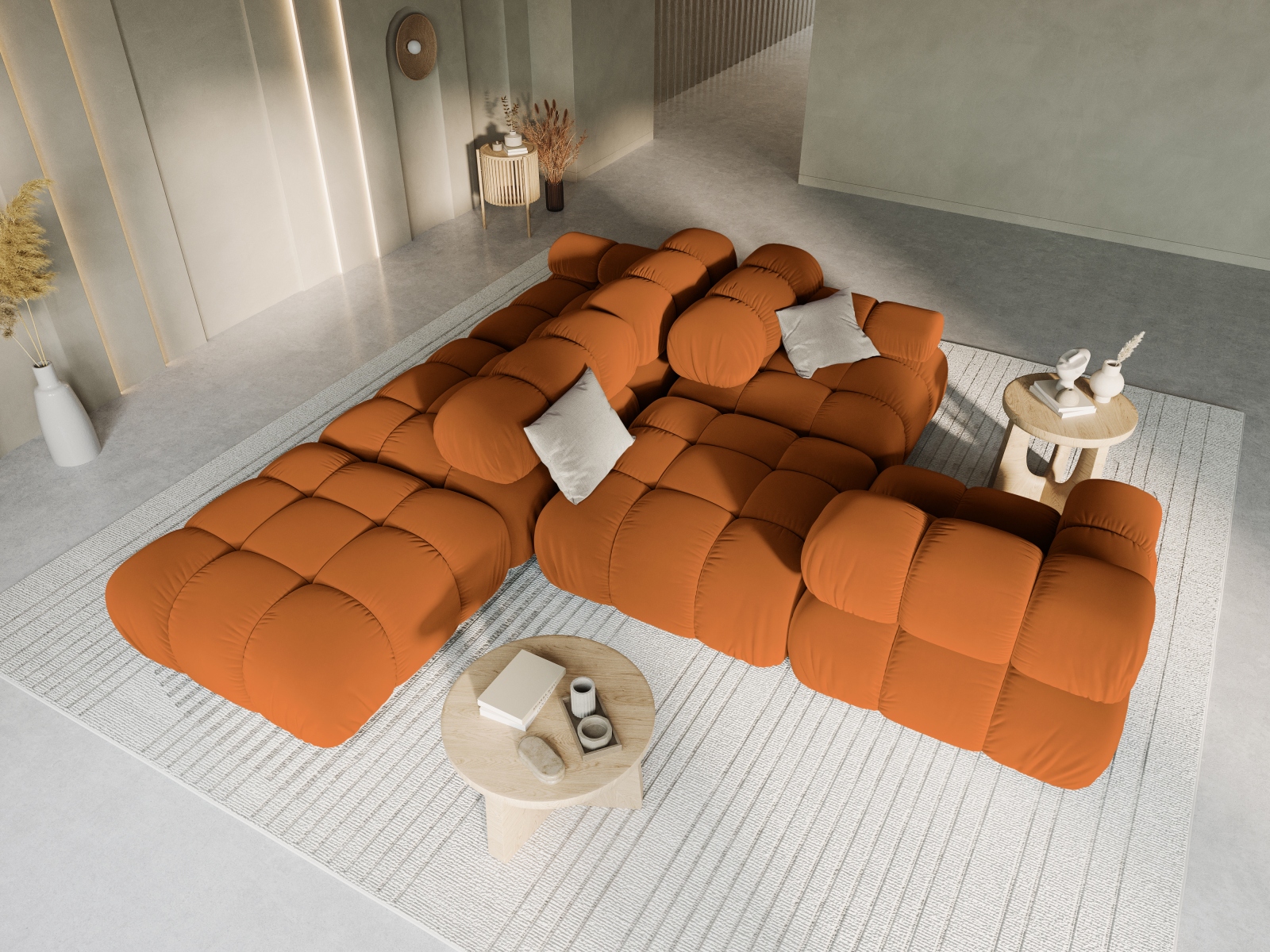 Velvet Right Modular Sofa, "Bellis", 4 Seats, 282x94x70