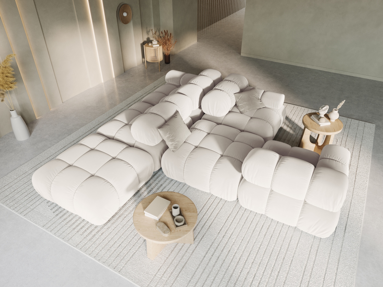 Velvet Right Modular Sofa, "Bellis", 4 Seats, 282x94x70