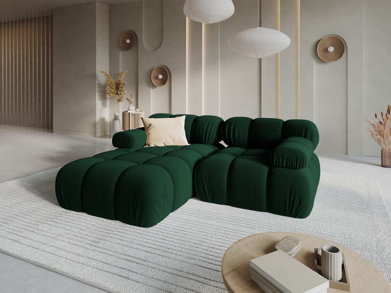 Velvet Modular Left Corner Sofa, "Bellis", 3 Seats, 188x155x70