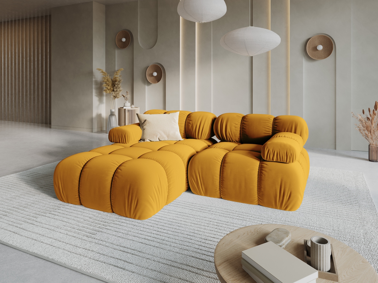 Velvet Modular Left Corner Sofa, "Bellis", 3 Seats, 188x155x70