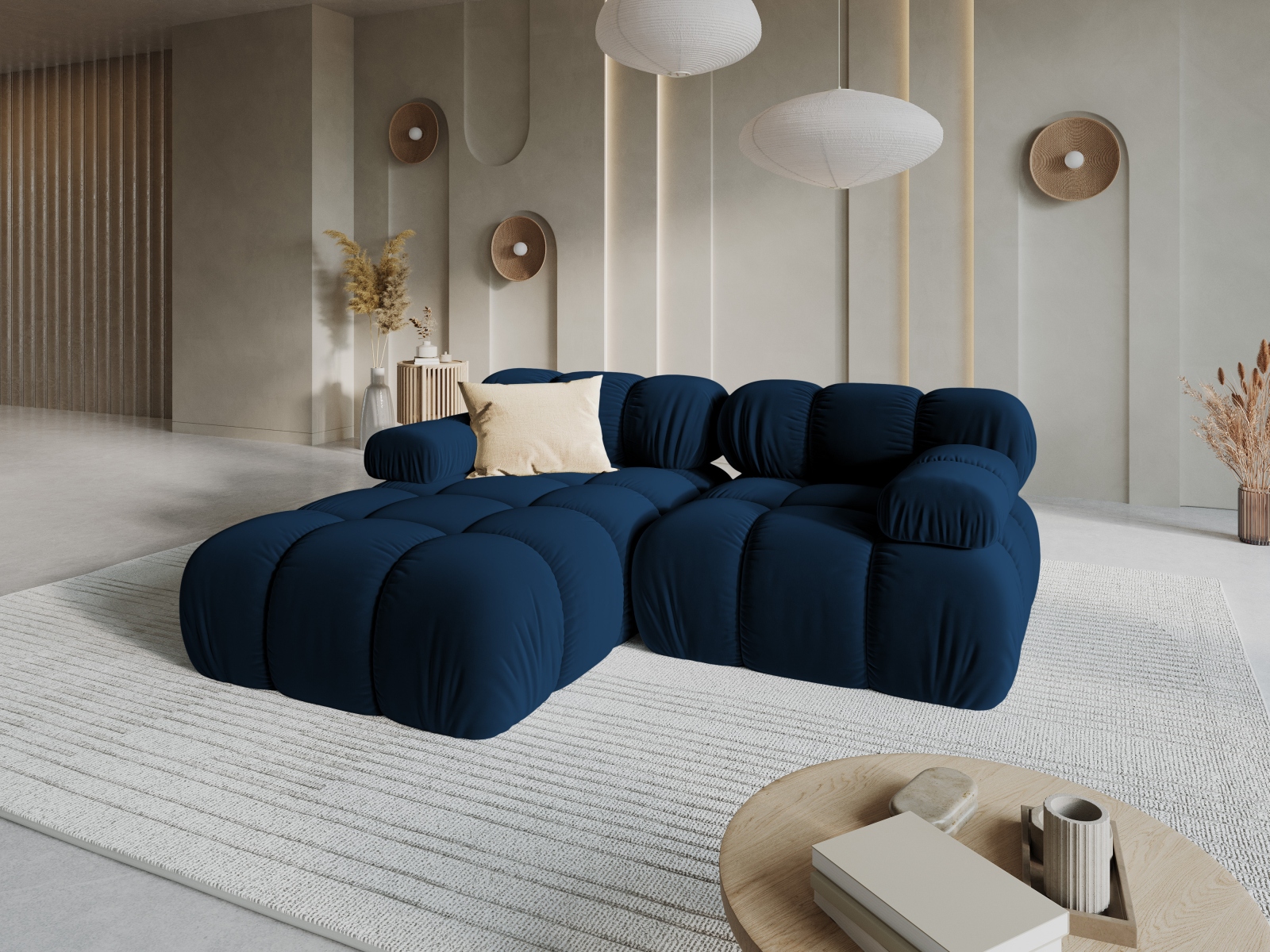 Velvet Modular Left Corner Sofa, "Bellis", 3 Seats, 188x155x70
