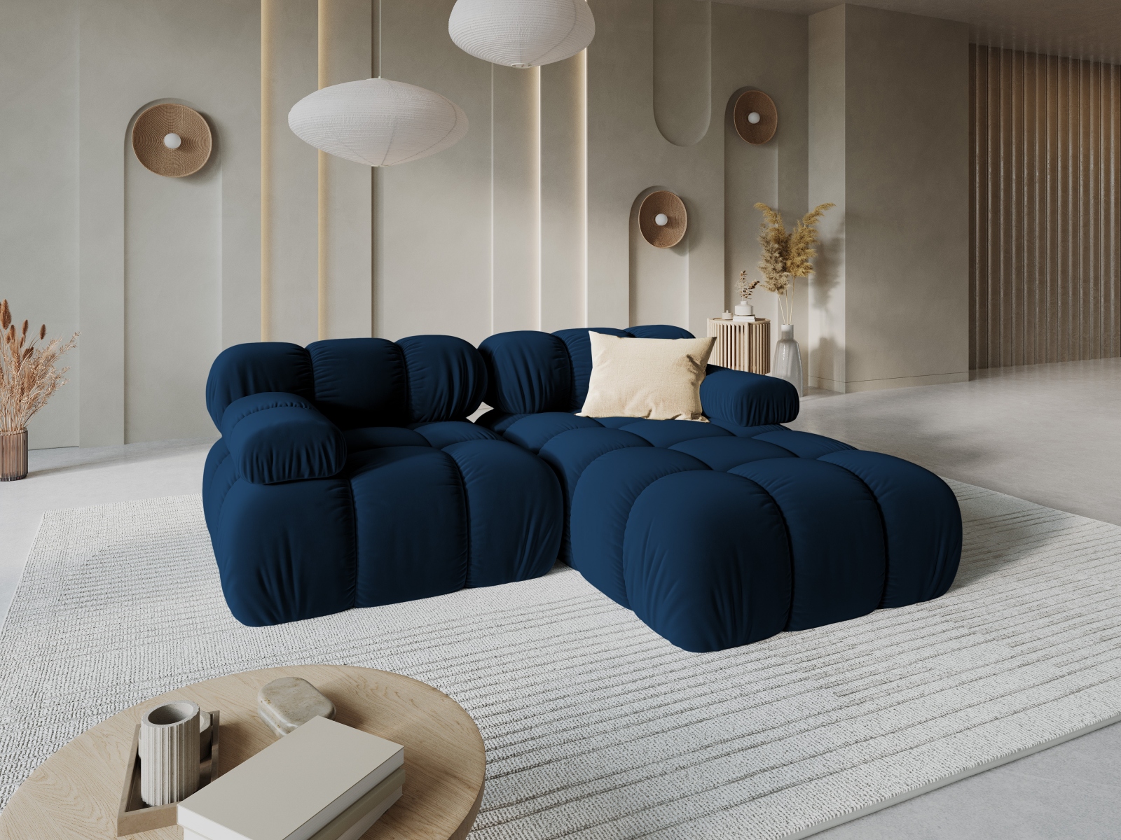 Velvet Modular Right Corner Sofa, "Bellis", 3 Seats, 188x155x70