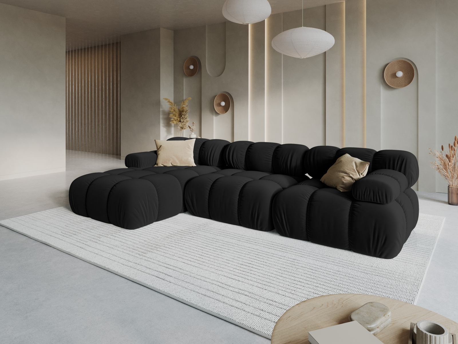 Velvet Modular Left Corner Sofa, "Bellis", 4 Seats, 282x155x70