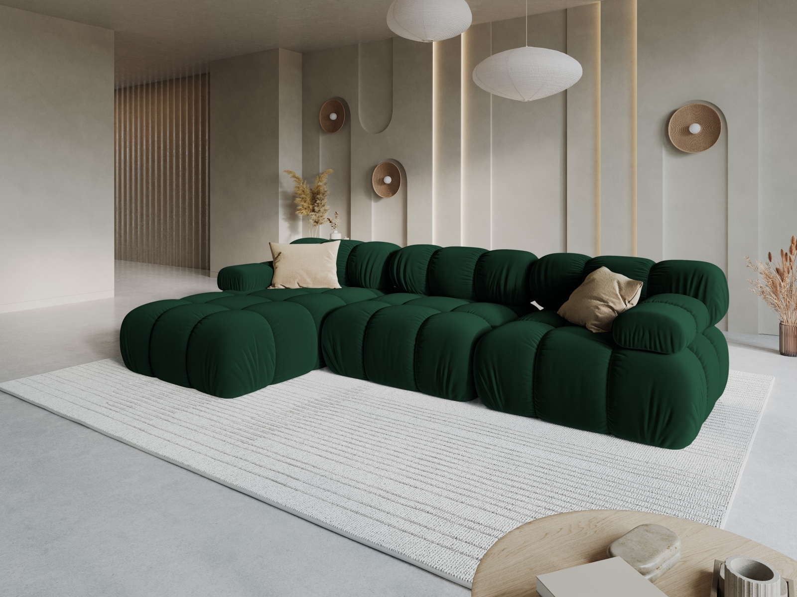 Velvet Modular Left Corner Sofa, "Bellis", 4 Seats, 282x155x70