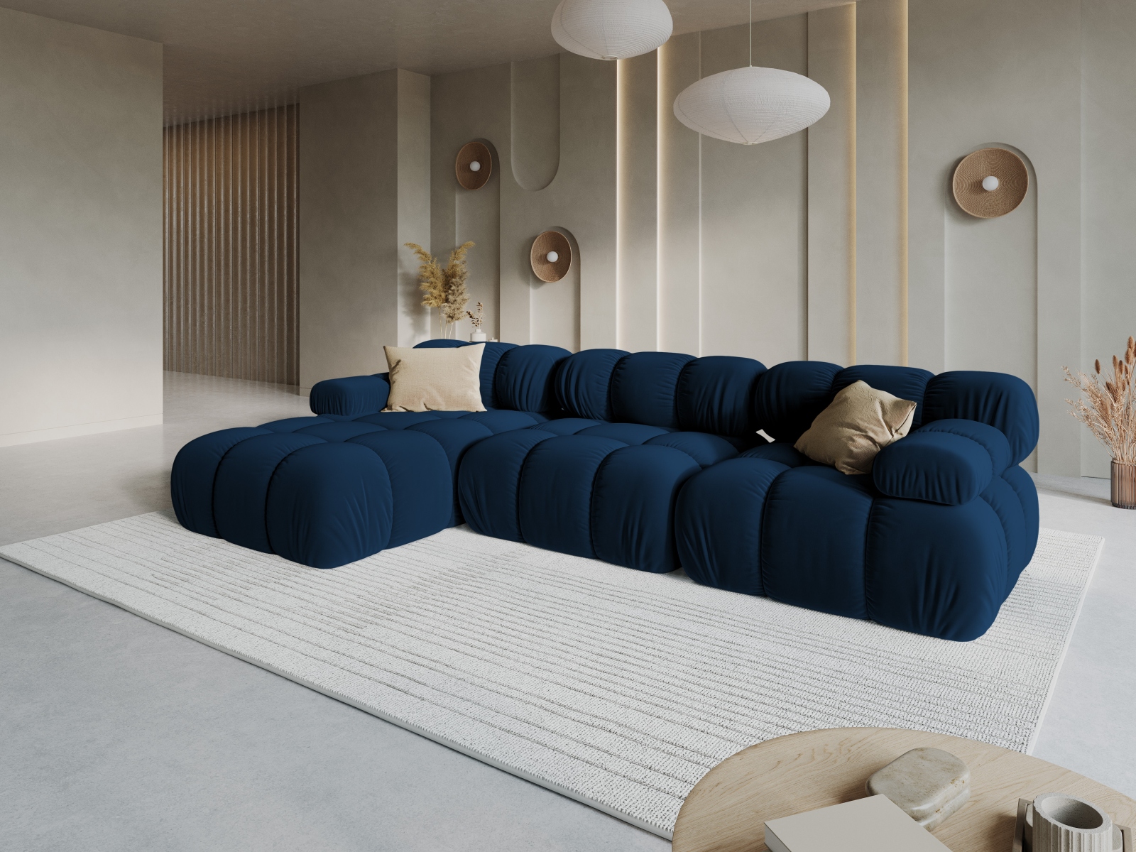 Velvet Modular Left Corner Sofa, "Bellis", 4 Seats, 282x155x70