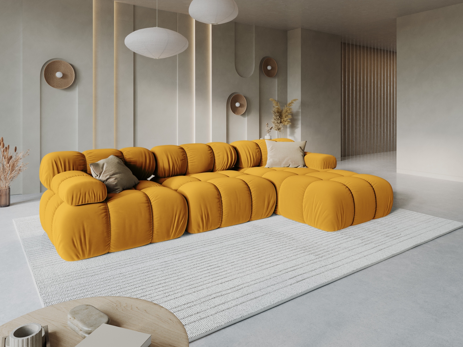 Velvet Modular Right Corner Sofa, "Bellis", 4 Seats, 282x155x70