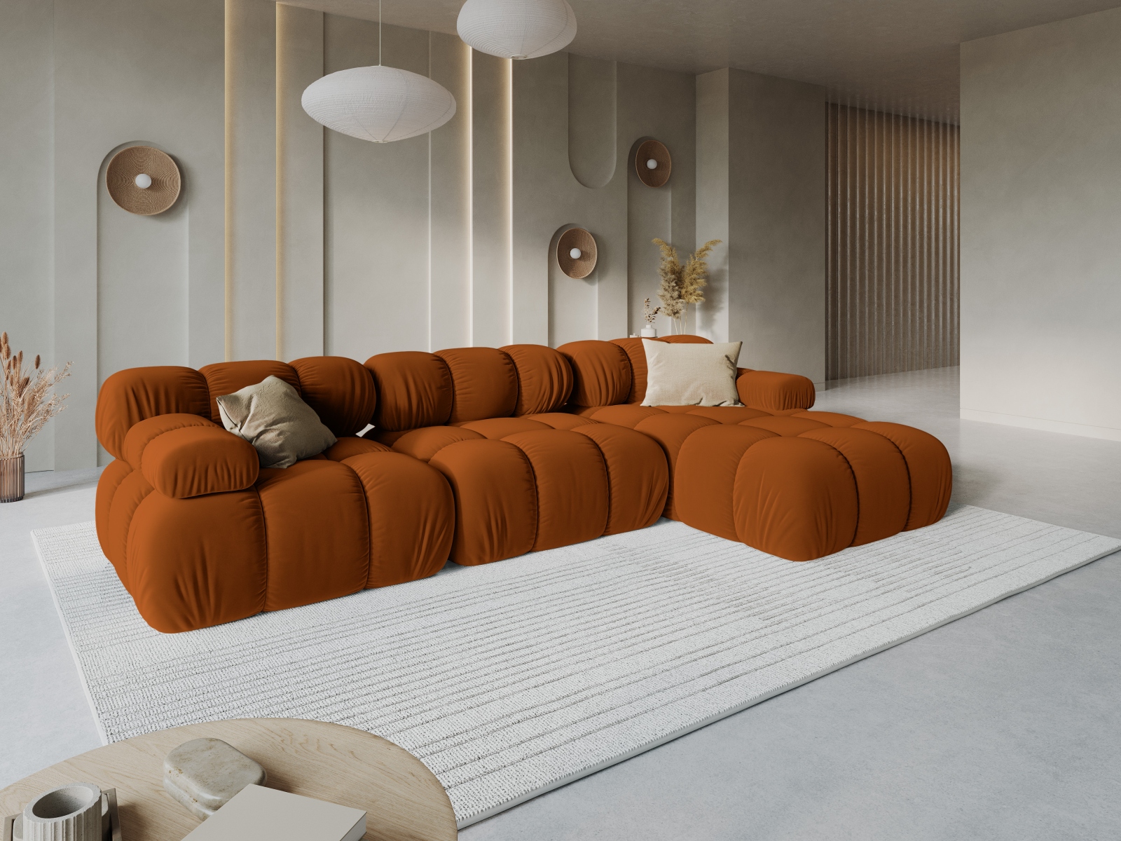 Velvet Modular Right Corner Sofa, "Bellis", 4 Seats, 282x155x70
