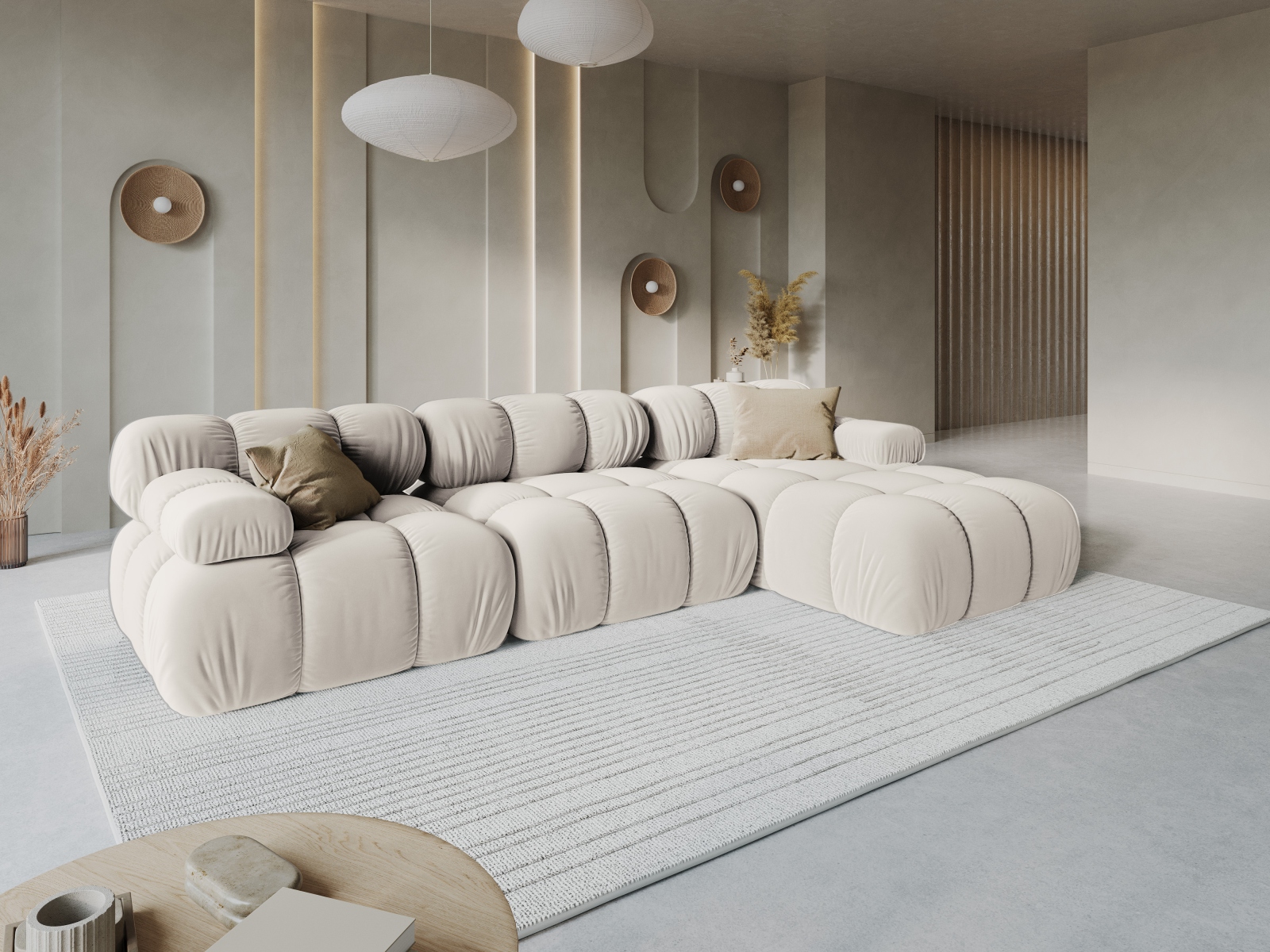 Velvet Modular Right Corner Sofa, "Bellis", 4 Seats, 282x155x70