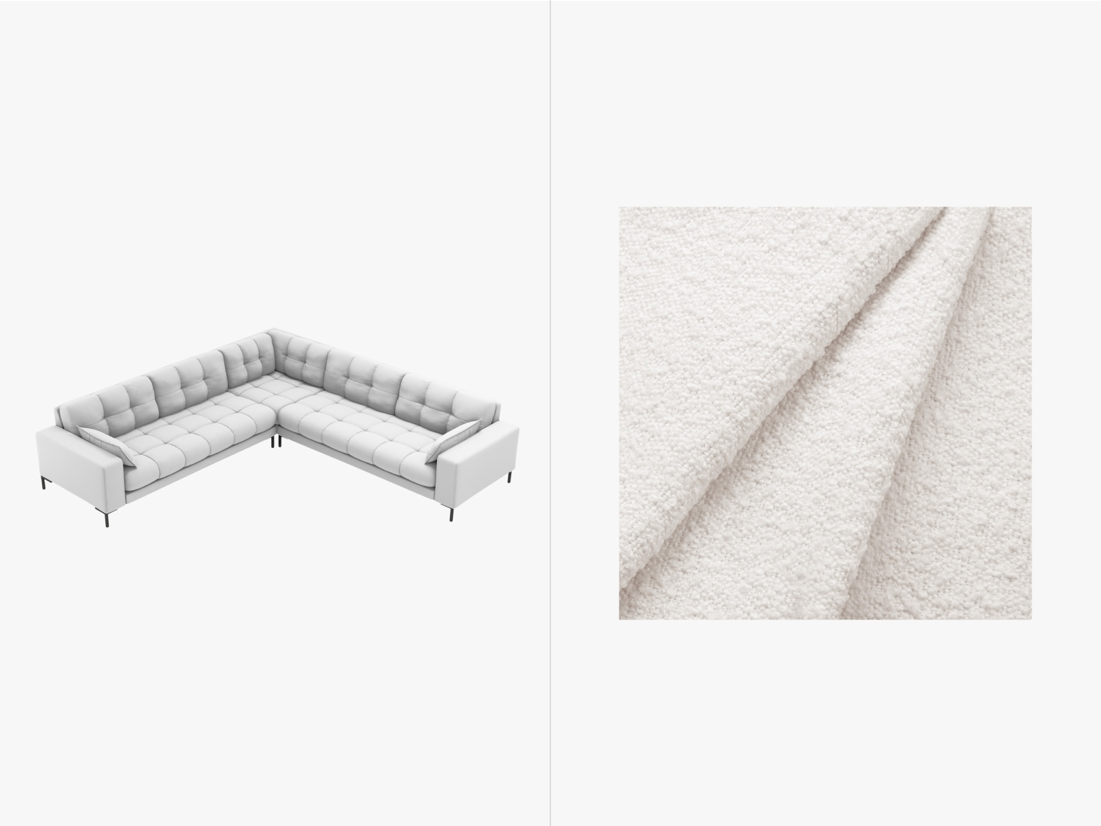 Boucle Symmetrical Corner Sofa, "Mamaia", 6 Seats, 256x256x75