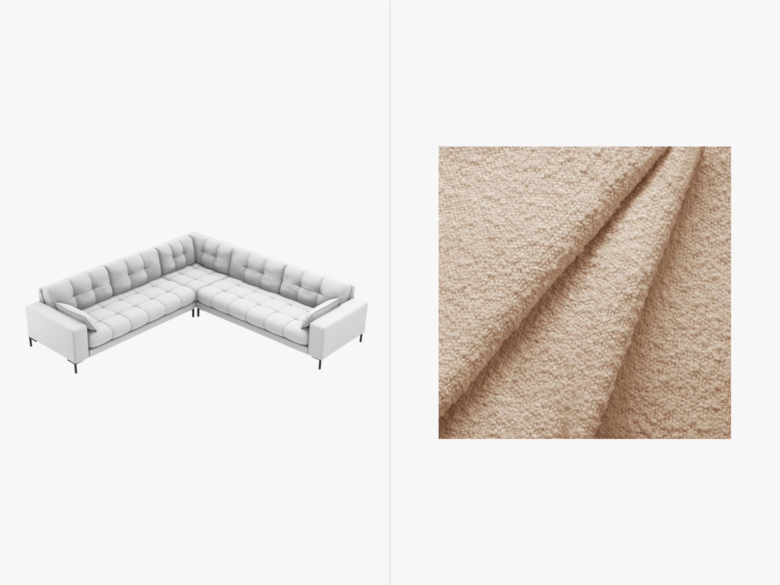 Boucle Symmetrical Corner Sofa, "Mamaia", 6 Seats, 256x256x75