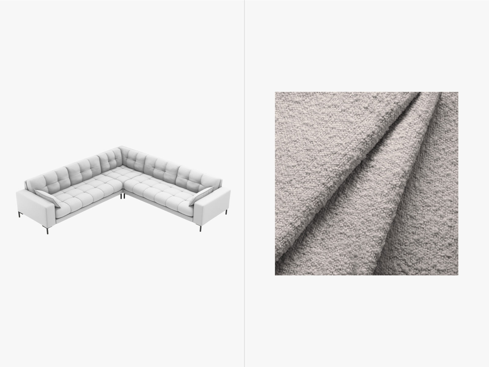 Boucle Symmetrical Corner Sofa, "Mamaia", 6 Seats, 256x256x75