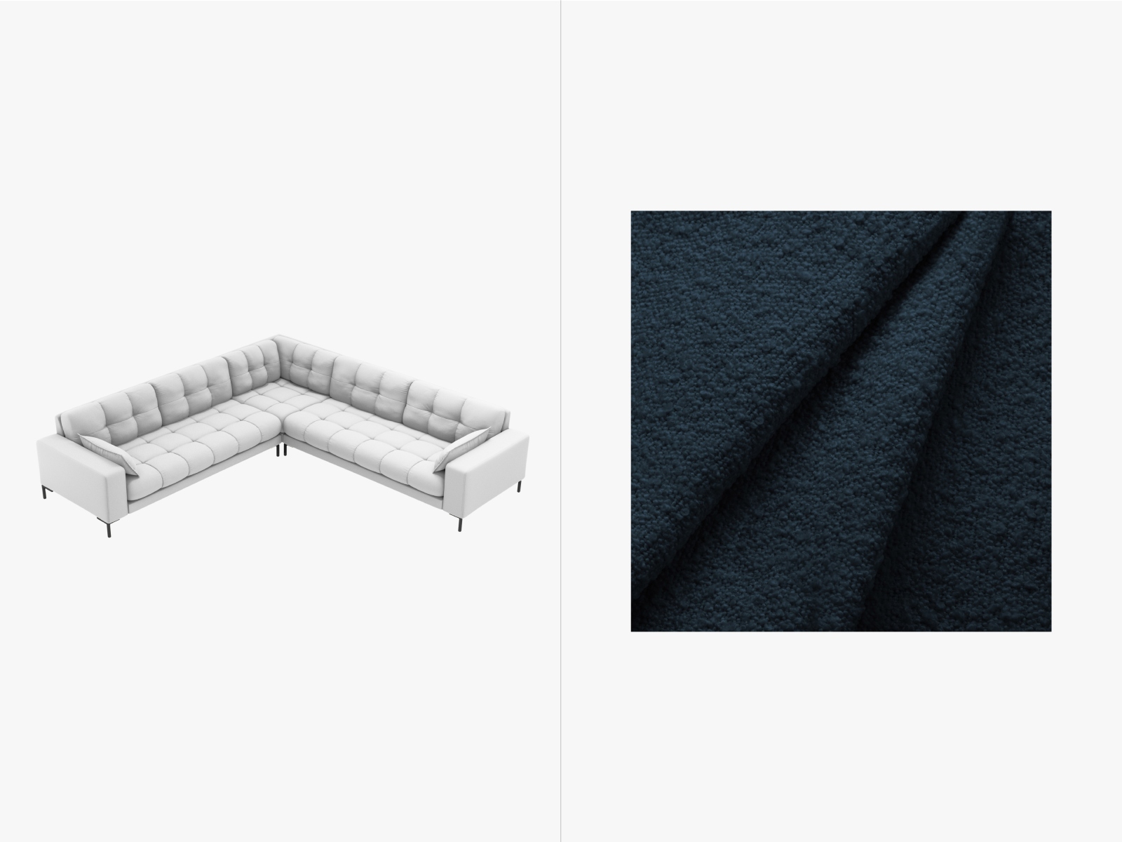 Boucle Symmetrical Corner Sofa, "Mamaia", 6 Seats, 256x256x75