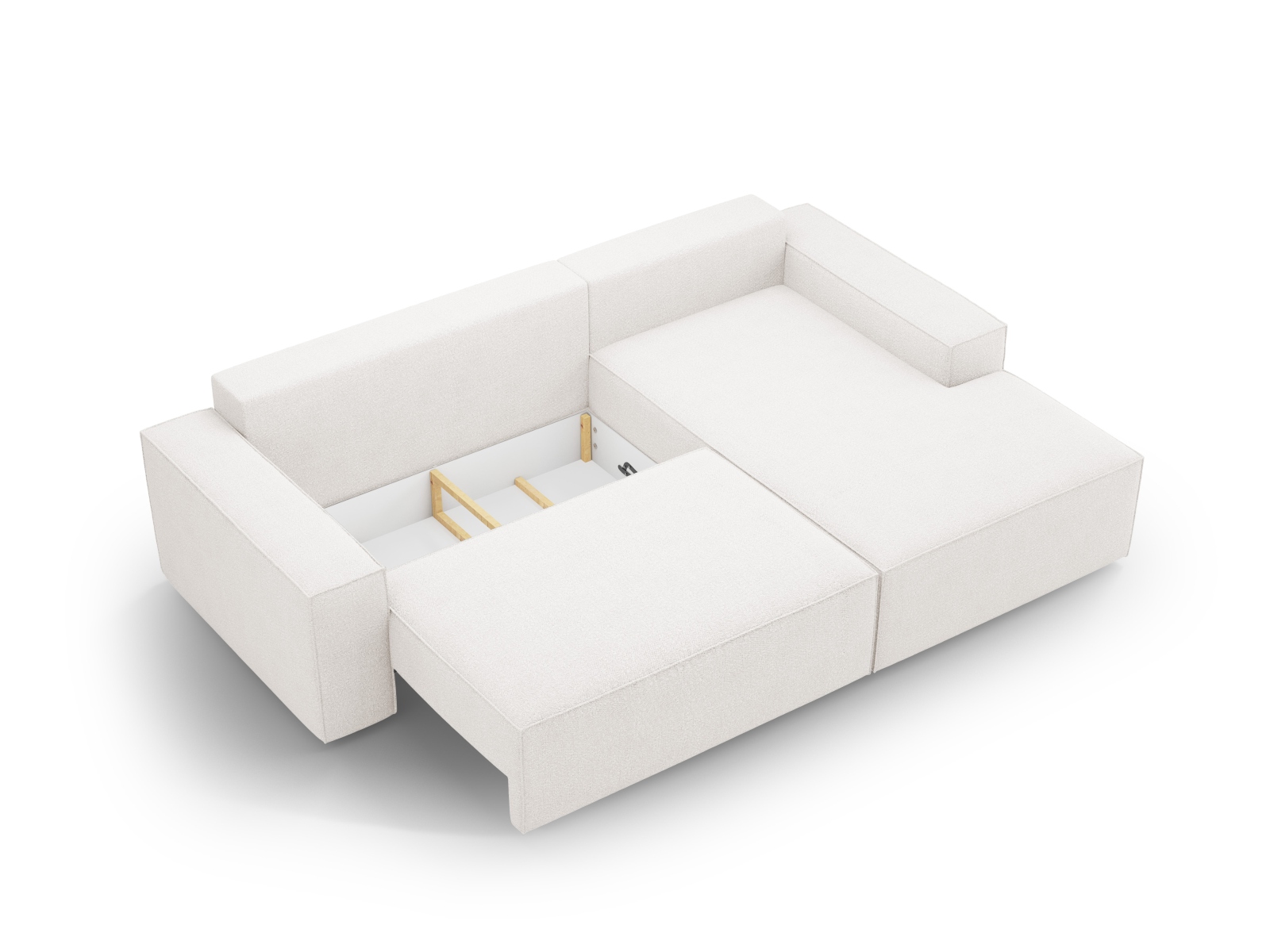 Boucle Right Corner Sofa With Bed Function And Box, "Jodie", 3 Seats, 246x151x86
