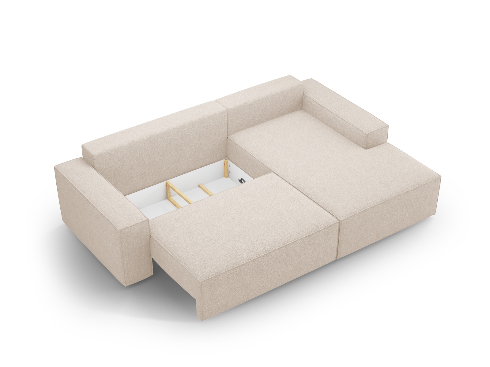 Boucle Right Corner Sofa With Bed Function And Box, "Jodie", 3 Seats, 246x151x86