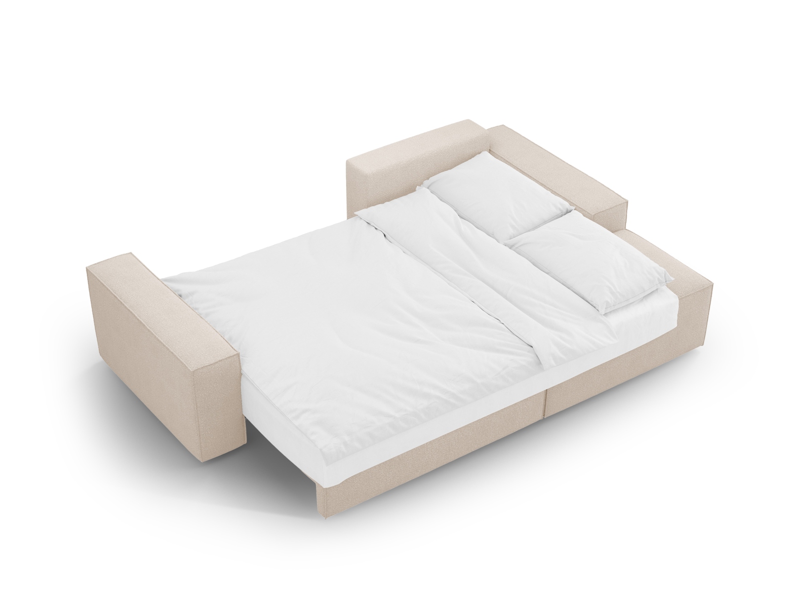 Boucle Right Corner Sofa With Bed Function And Box, "Jodie", 3 Seats, 246x151x86