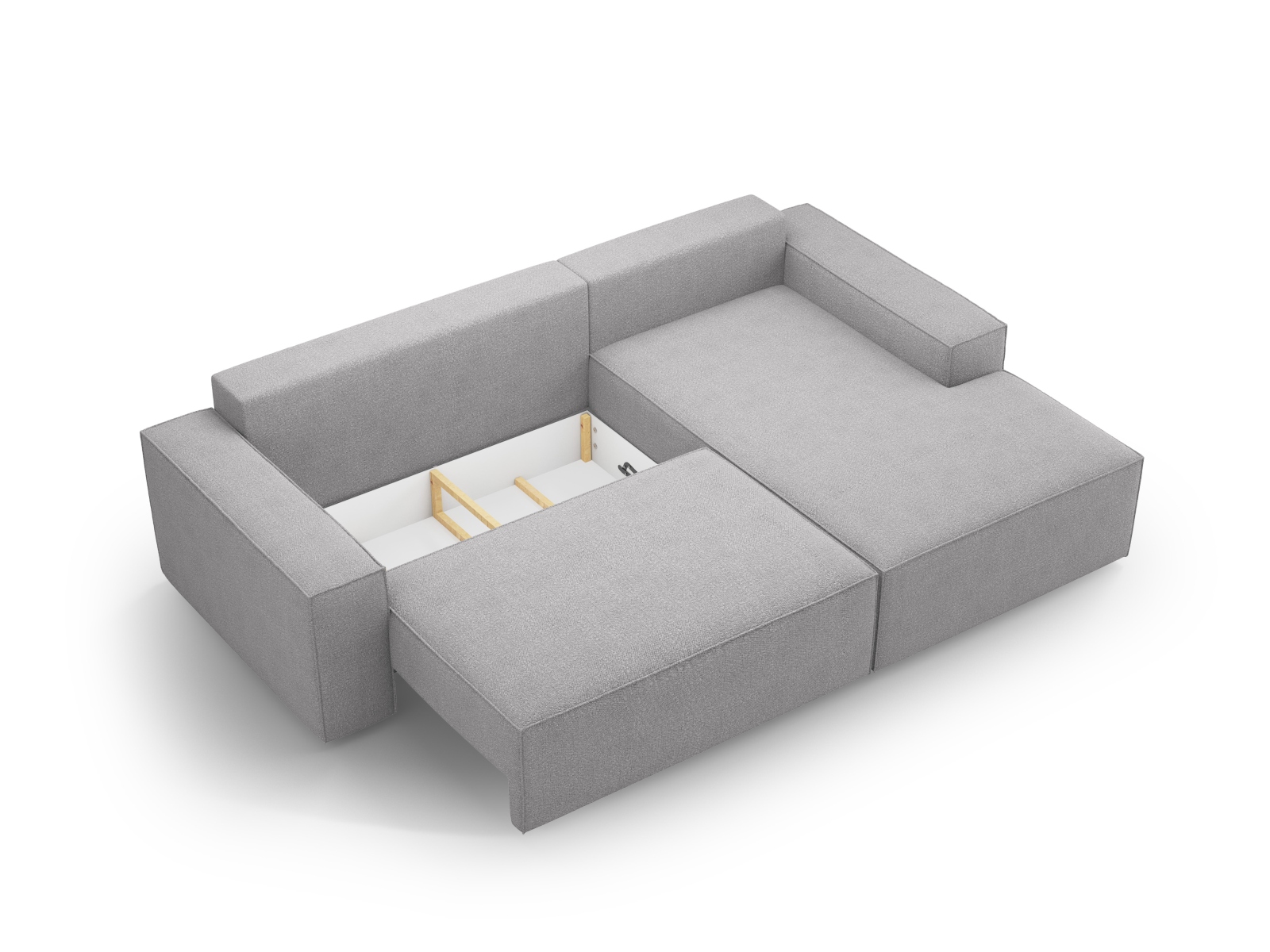 Boucle Right Corner Sofa With Bed Function And Box, "Jodie", 3 Seats, 246x151x86