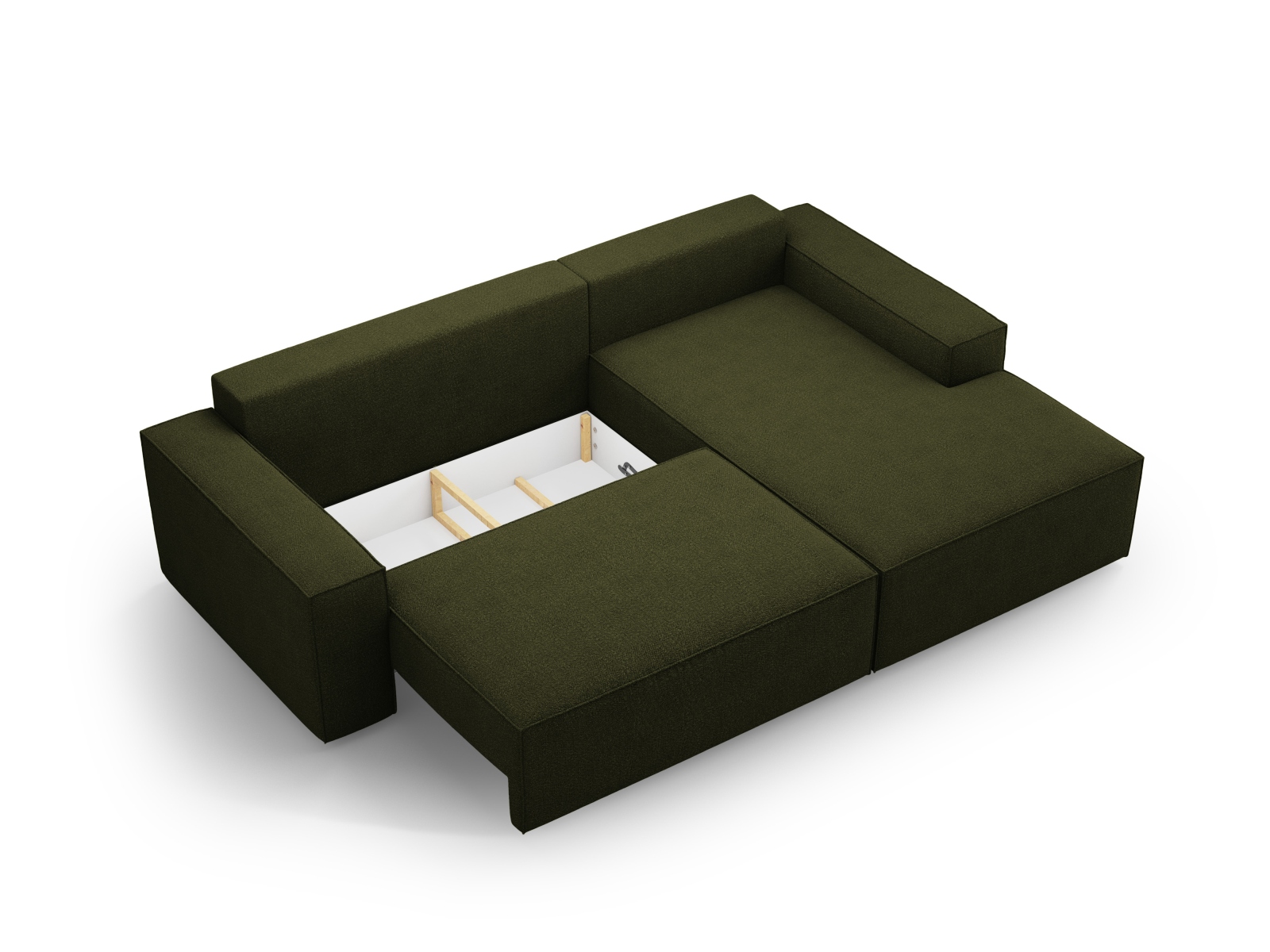 Boucle Right Corner Sofa With Bed Function And Box, "Jodie", 3 Seats, 246x151x86