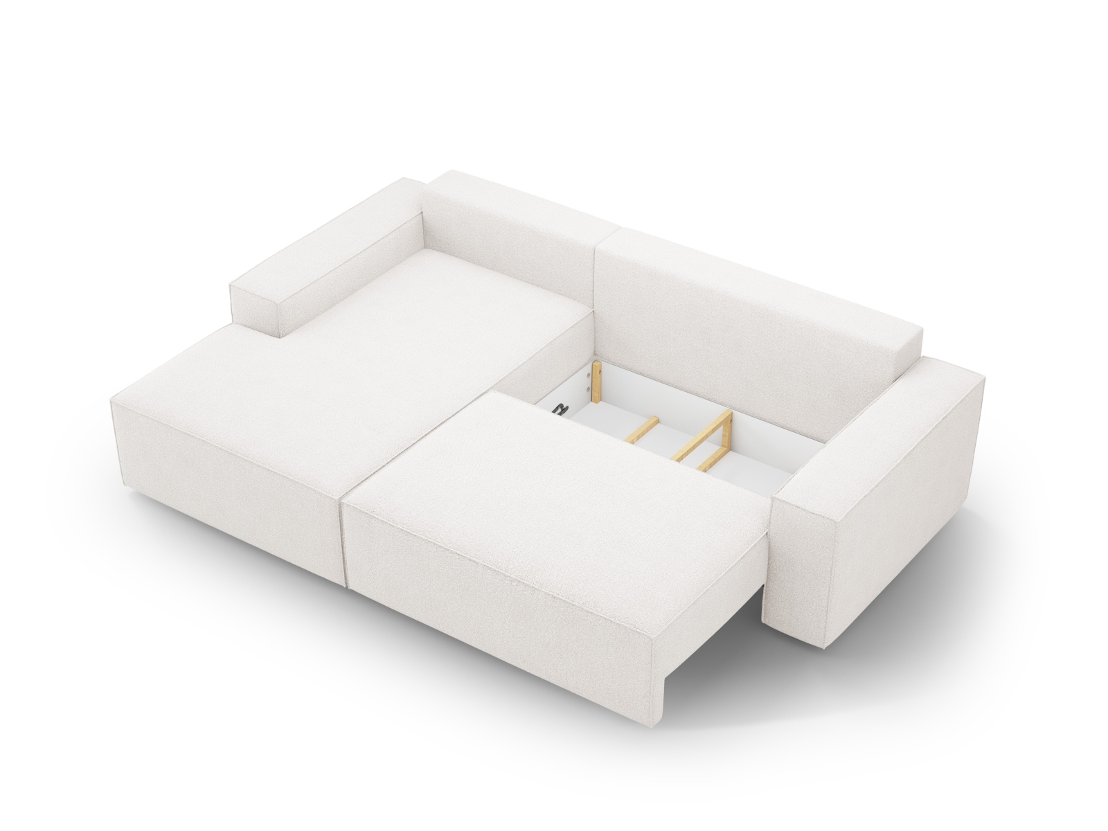 Boucle Left Corner Sofa With Bed Function And Box, "Jodie", 3 Seats, 246x151x86