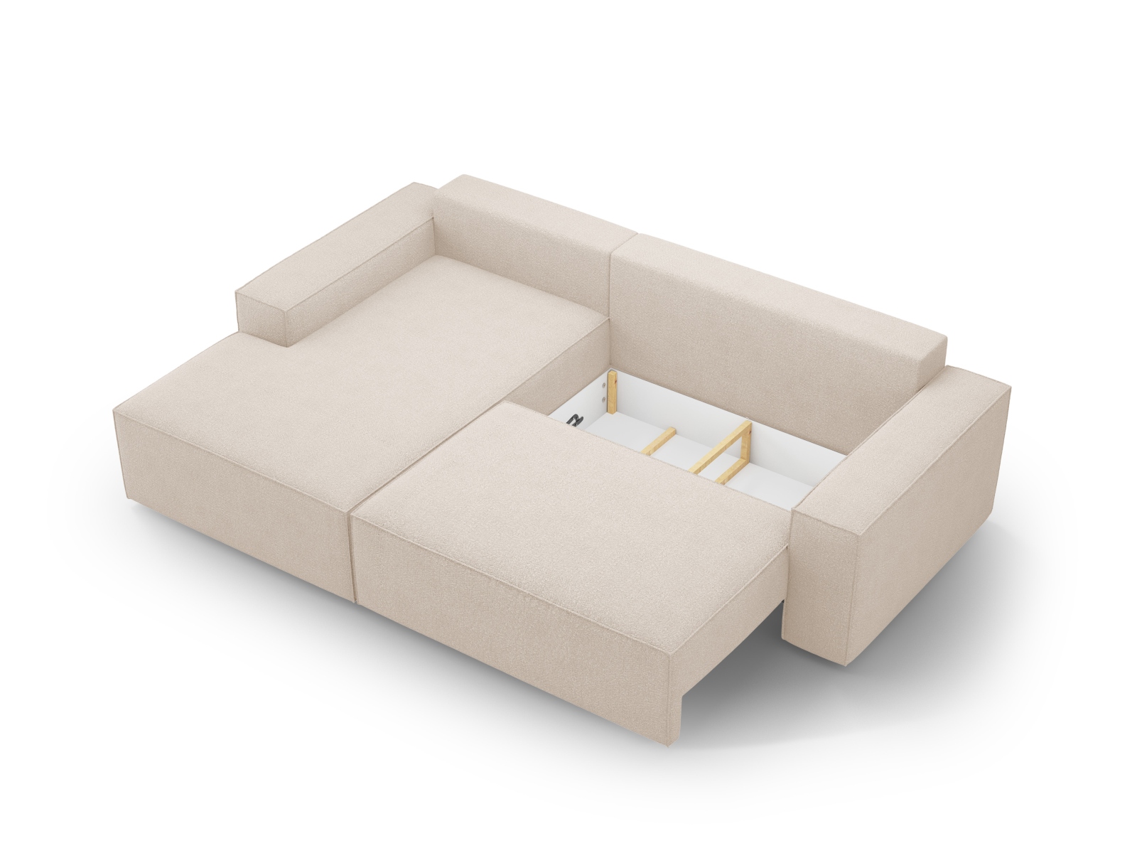 Boucle Left Corner Sofa With Bed Function And Box, "Jodie", 3 Seats, 246x151x86