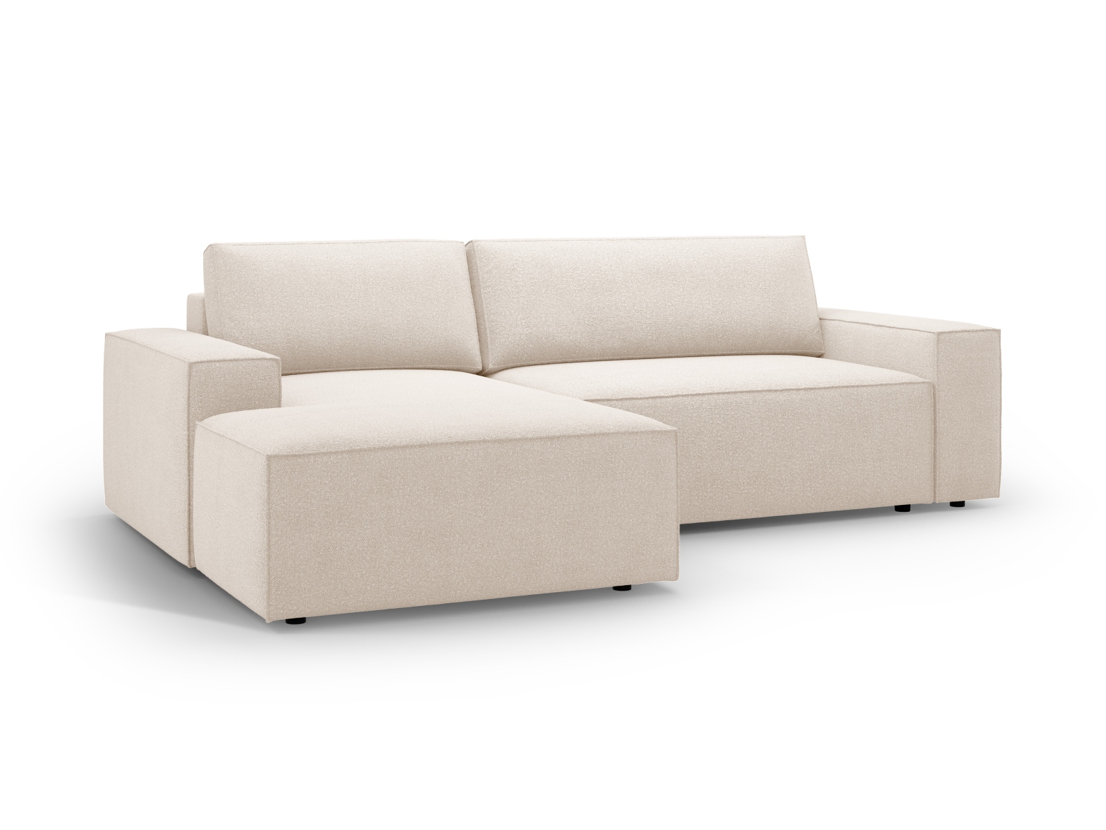Boucle Left Corner Sofa With Bed Function And Box, "Jodie", 3 Seats, 246x151x86