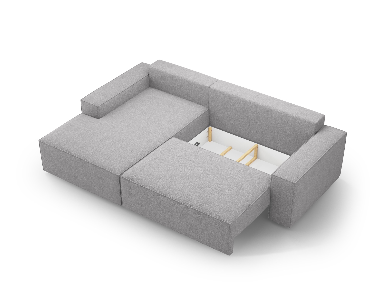 Boucle Left Corner Sofa With Bed Function And Box, "Jodie", 3 Seats, 246x151x86