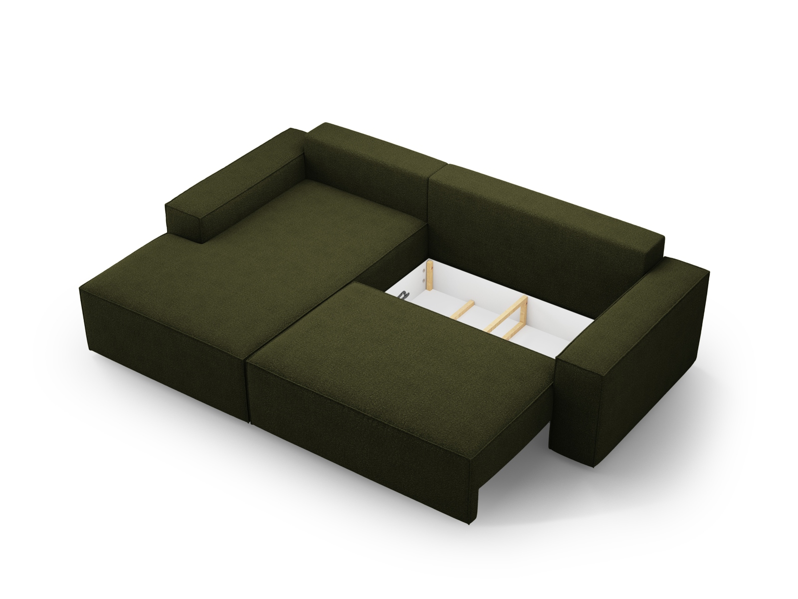 Boucle Left Corner Sofa With Bed Function And Box, "Jodie", 3 Seats, 246x151x86