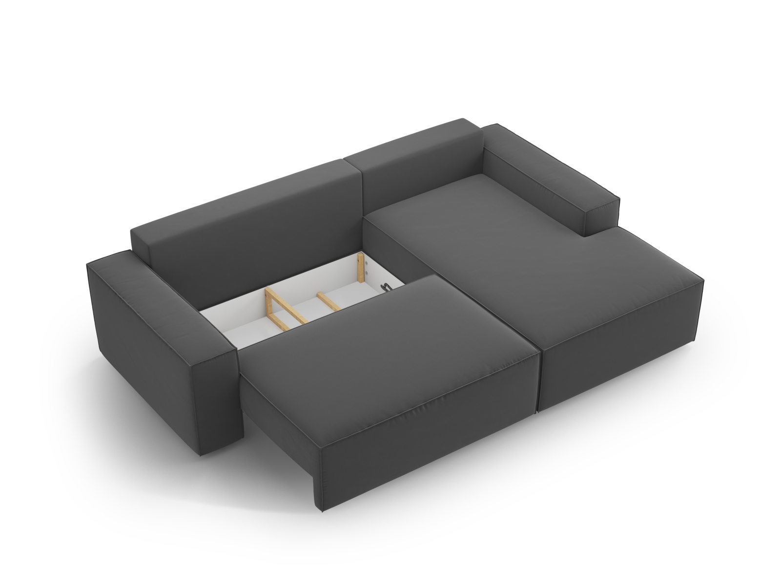 Velvet Right Corner Sofa With Bed Function And Box, "Jodie", 3 Seats, 246x151x86