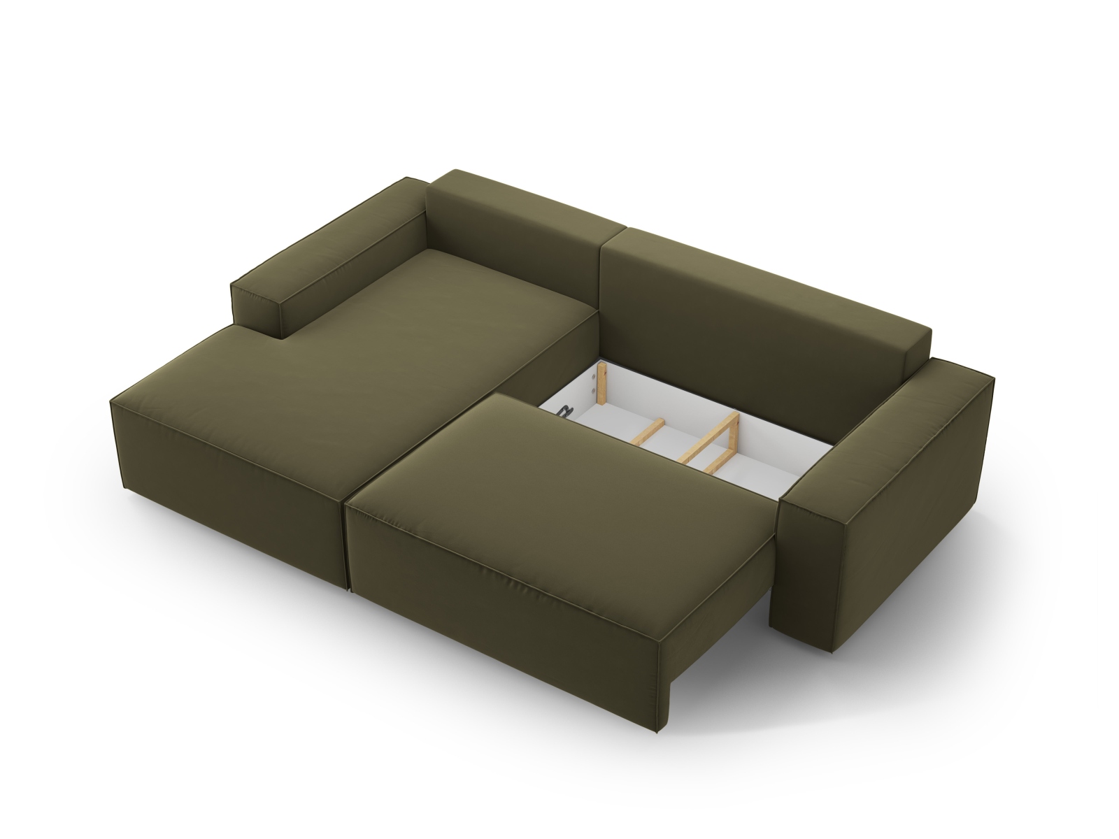 Velvet Left Corner Sofa With Bed Function And Box, "Jodie", 3 Seats, 246x151x86