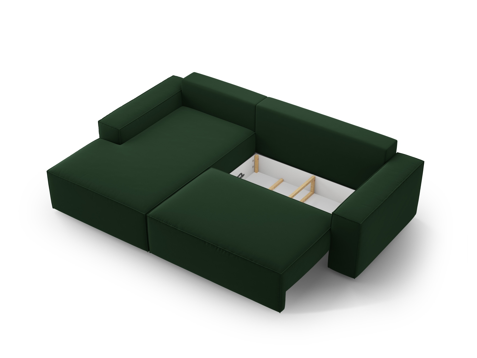 Velvet Left Corner Sofa With Bed Function And Box, "Jodie", 3 Seats, 246x151x86