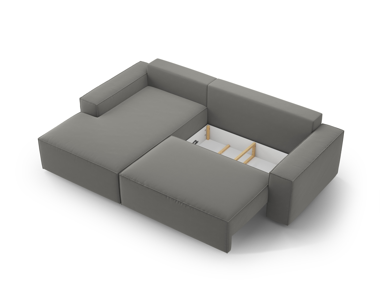 Velvet Left Corner Sofa With Bed Function And Box, "Jodie", 3 Seats, 246x151x86