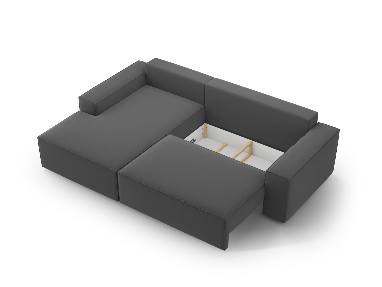 Velvet Left Corner Sofa With Bed Function And Box, "Jodie", 3 Seats, 246x151x86