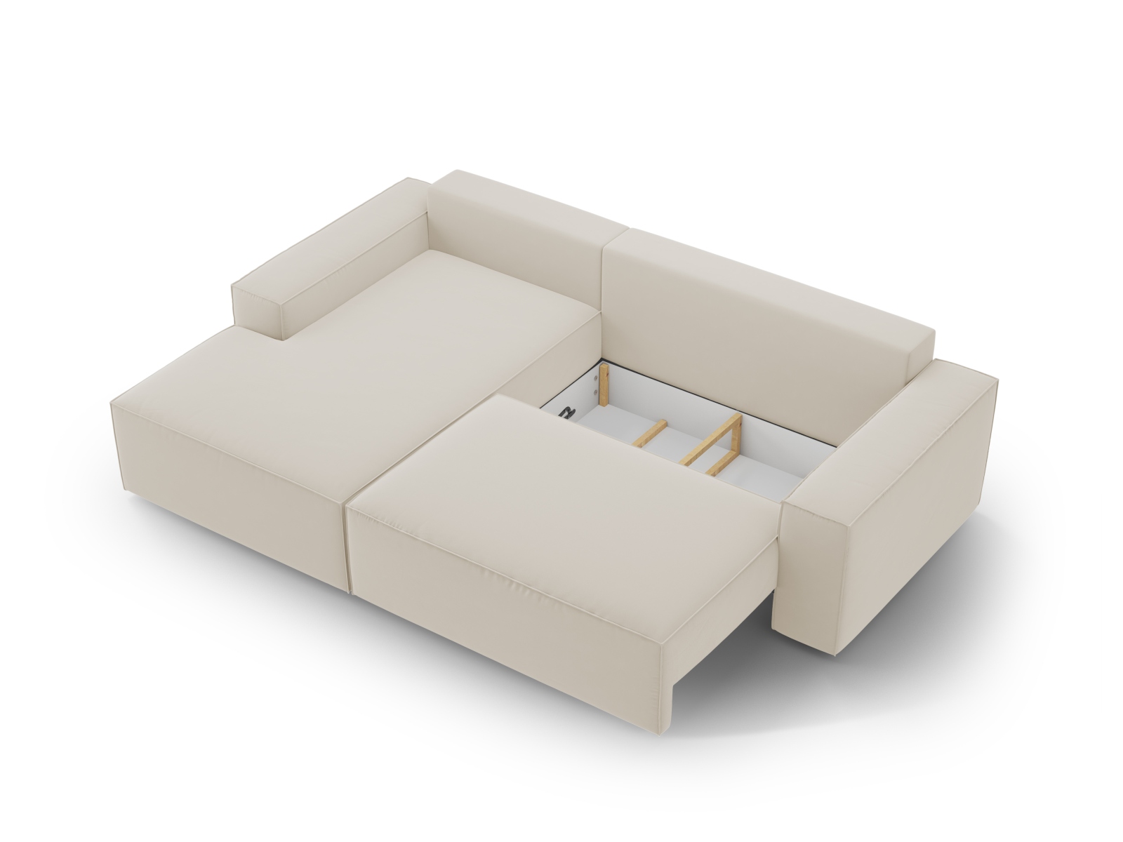 Velvet Left Corner Sofa With Bed Function And Box, "Jodie", 3 Seats, 246x151x86