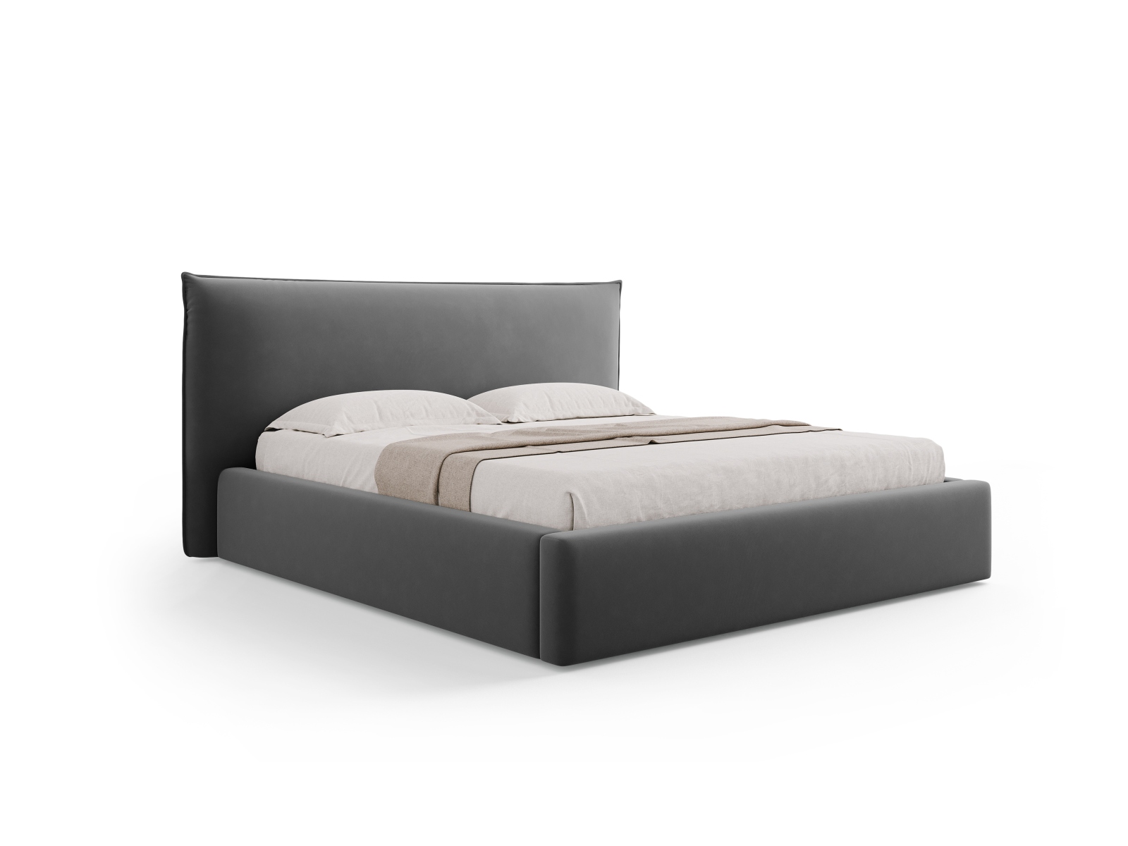 Velvet Storage Bed With Headboard, "Kaelle", 180x223x111