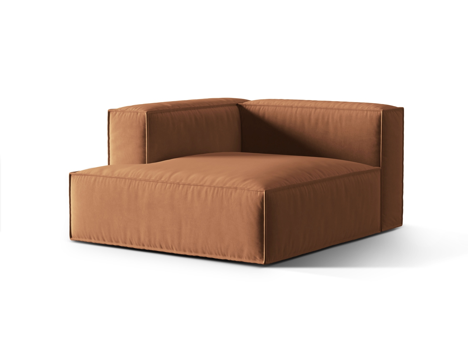 Velvet Chaise Longue Left, "Nuria", 1 Seat, 127x147x72