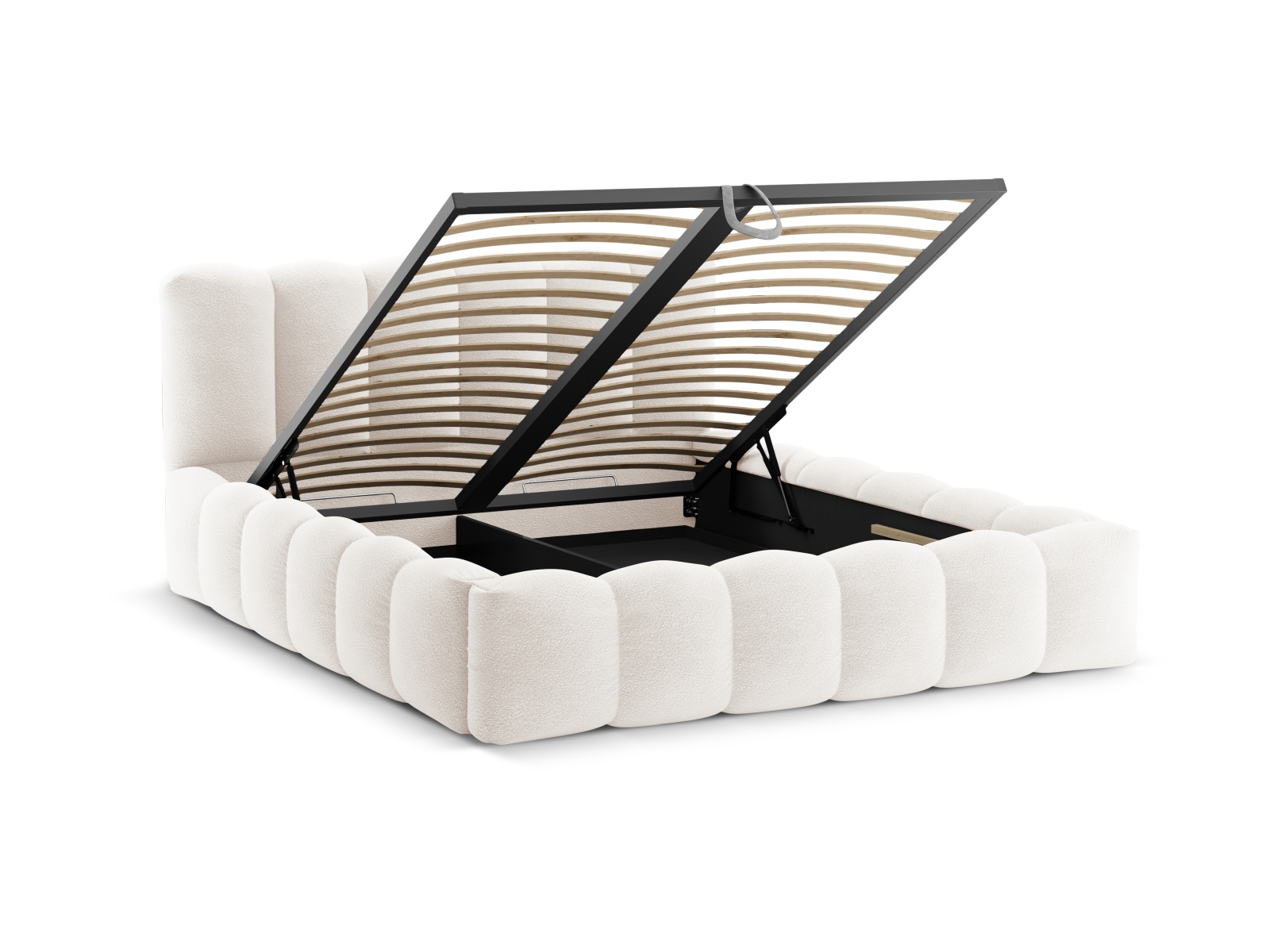 Boucle Storage Bed with Headboard, "Lupine", 206x226x95