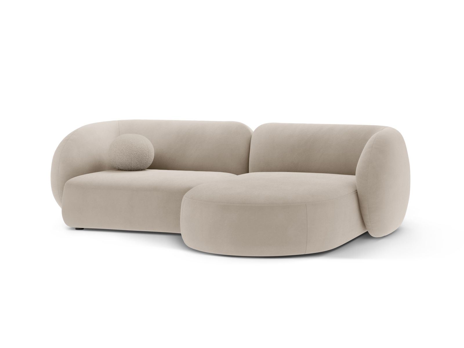 Velvet Modular Right Corner Sofa, "Kate", 2 Seats, 255x176x76