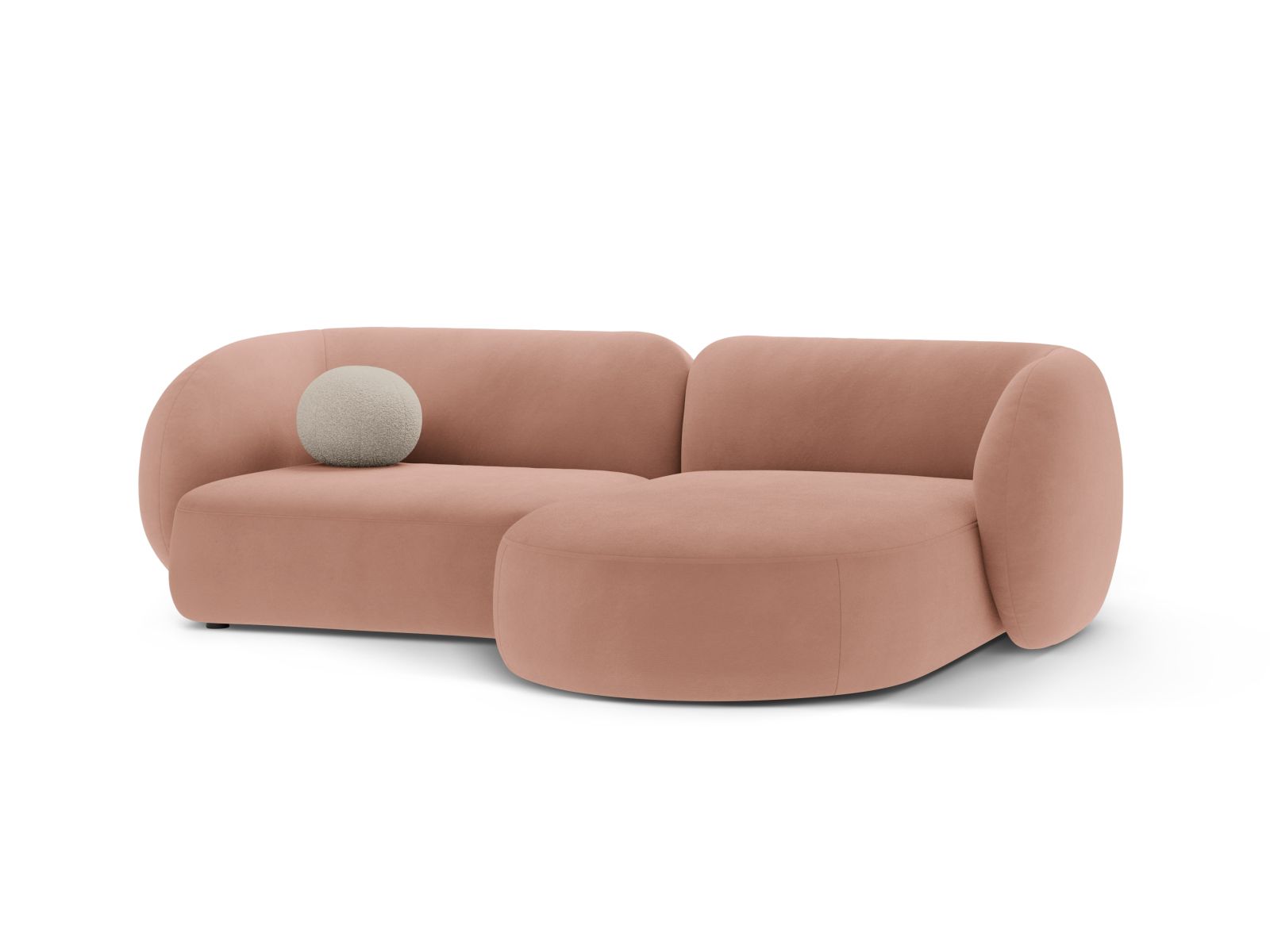 Velvet Modular Right Corner Sofa, "Kate", 2 Seats, 255x176x76