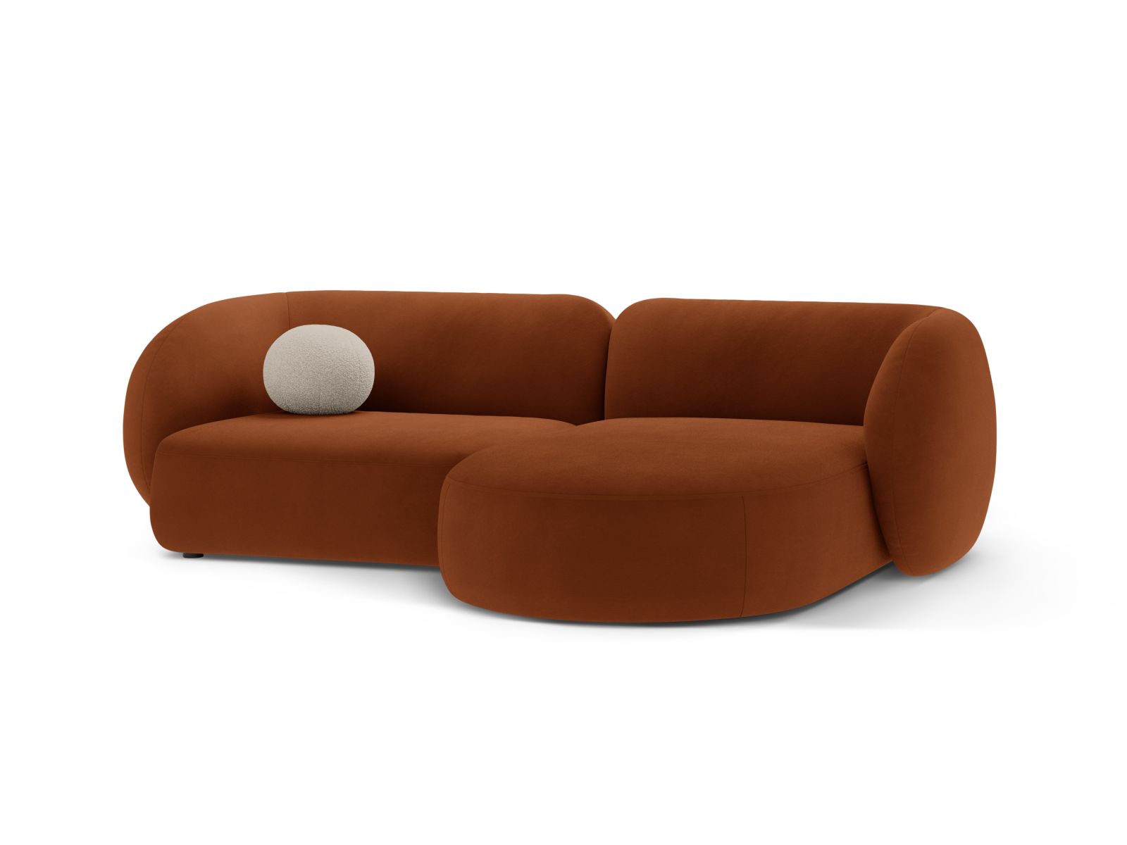 Velvet Modular Right Corner Sofa, "Kate", 2 Seats, 255x176x76