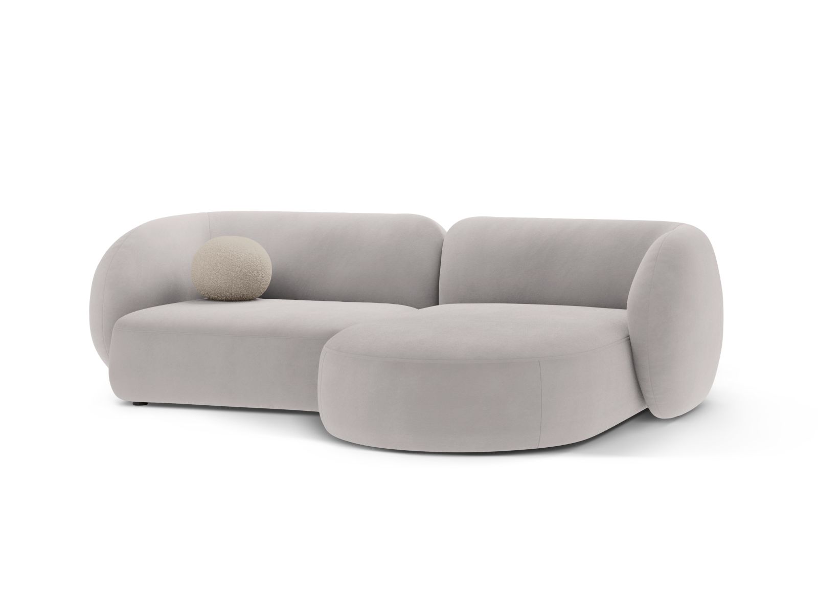 Velvet Modular Right Corner Sofa, "Kate", 2 Seats, 255x176x76