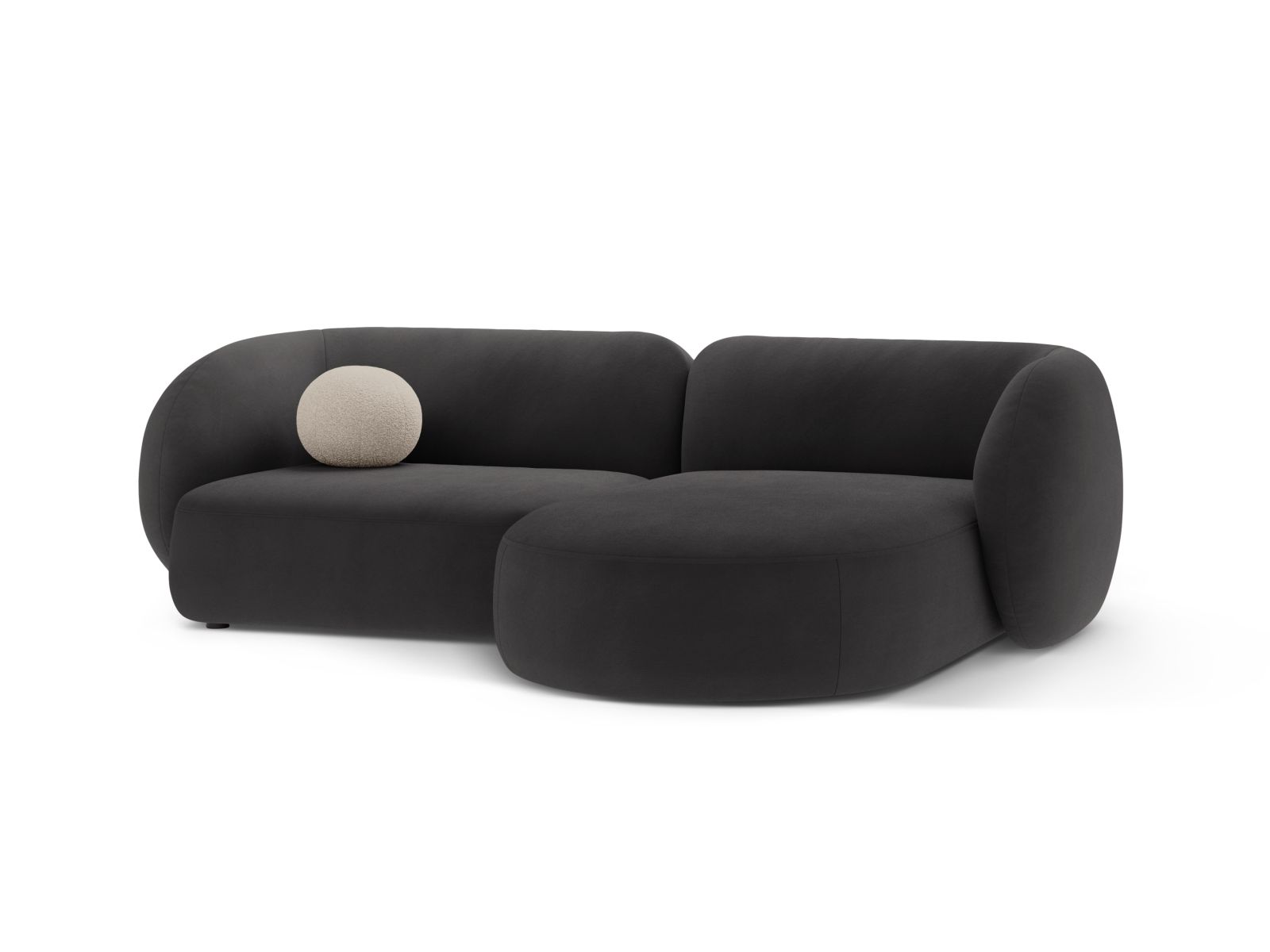 Velvet Modular Right Corner Sofa, "Kate", 2 Seats, 255x176x76