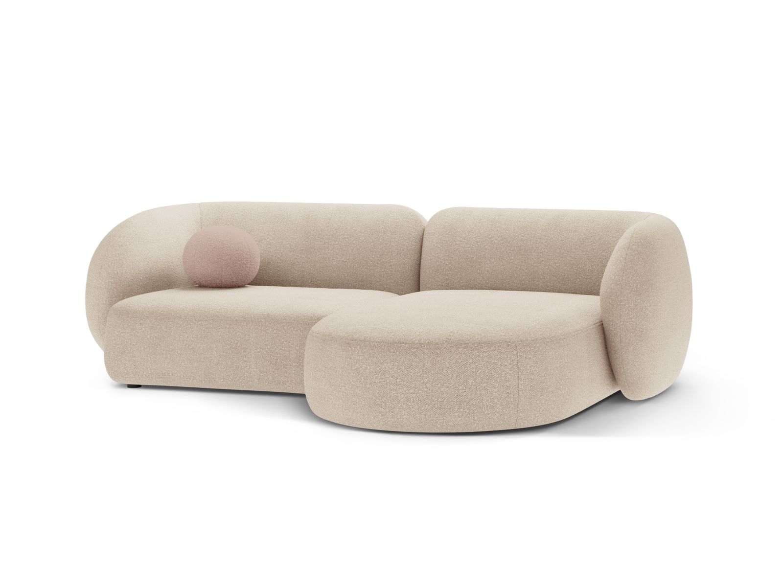 Boucle Modular Right Corner Sofa, "Kate", 2 Seats, 255x176x76
