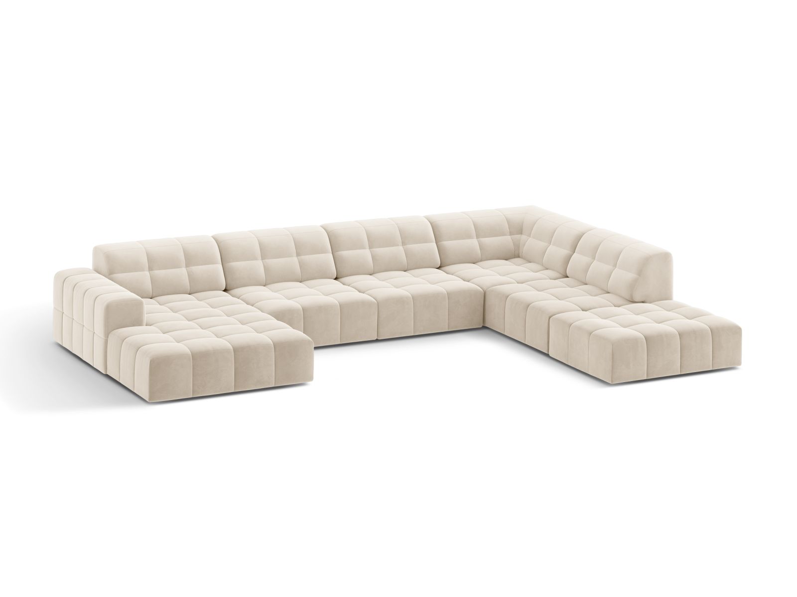 Velvet Panoramic Right Corner Sofa, "Jennifer", 7 Seats, 375x263x78