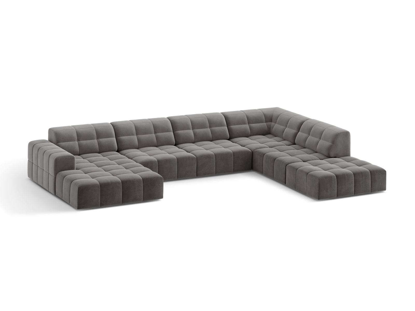 Velvet Panoramic Right Corner Sofa, "Jennifer", 7 Seats, 375x263x78
