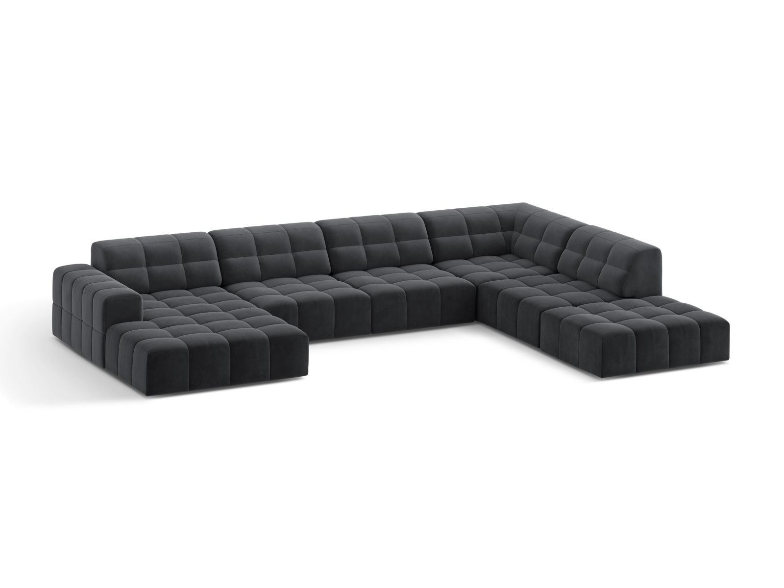 Velvet Panoramic Right Corner Sofa, "Jennifer", 7 Seats, 375x263x78