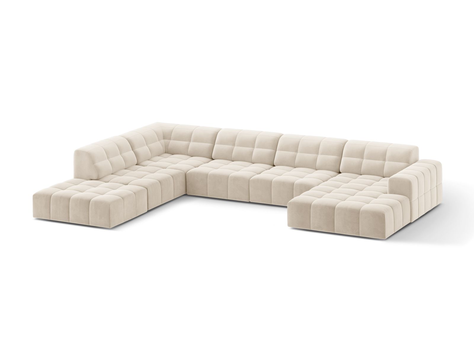 Velvet Panoramic Left Corner Sofa, "Jennifer", 7 Seats, 375x263x78