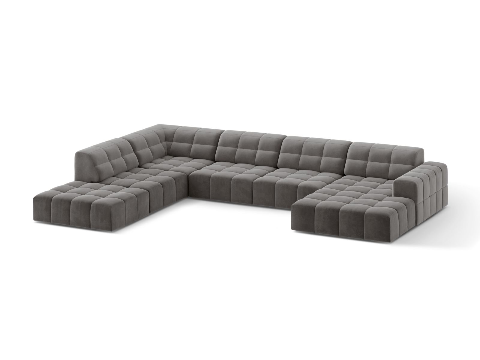 Velvet Panoramic Left Corner Sofa, "Jennifer", 7 Seats, 375x263x78