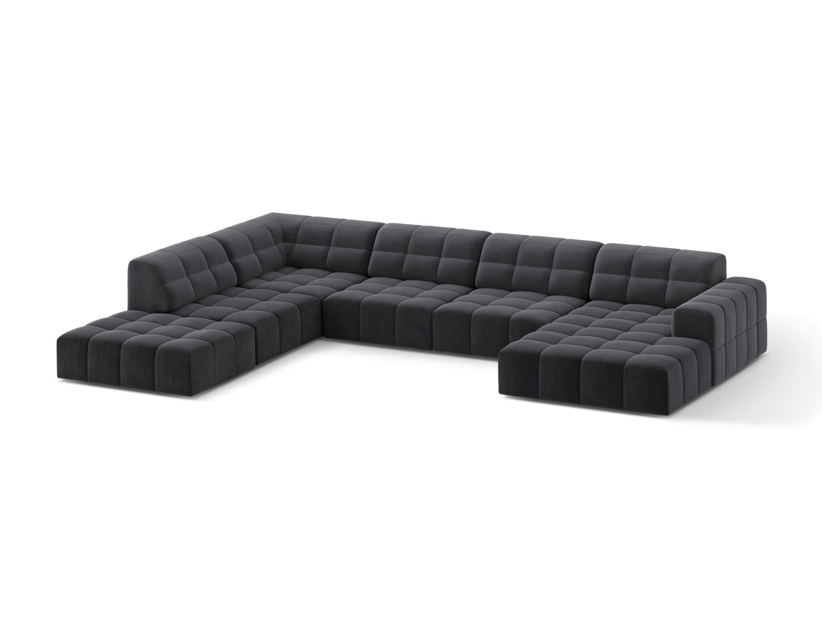 Velvet Panoramic Left Corner Sofa, "Jennifer", 7 Seats, 375x263x78